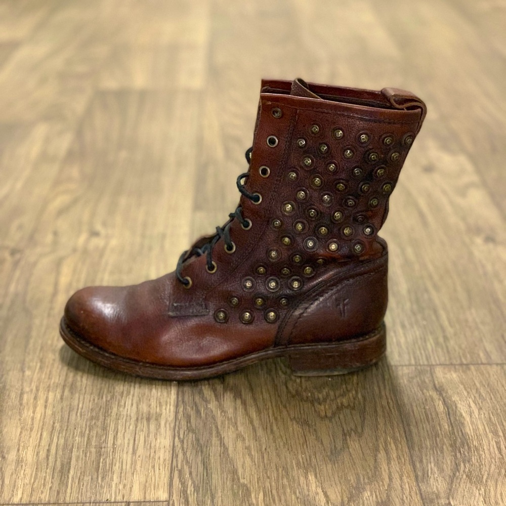 Frye Burgundy Leather Combat Boots
